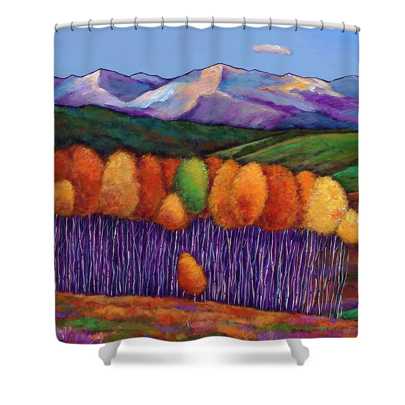 Aspen Trees Shower Curtain featuring the painting Elysian by Johnathan Harris