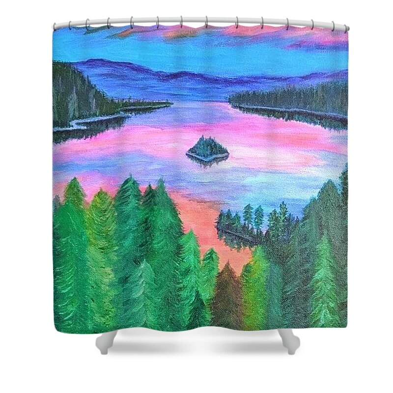 Emerald Bay Shower Curtain featuring the painting Emerald Bay, Tahoe by Gail Friedman