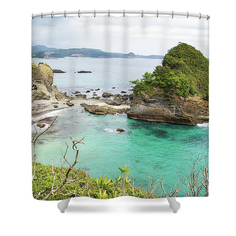 Scenics Shower Curtain featuring the photograph Emerald Green Water Cove by Ippei Naoi