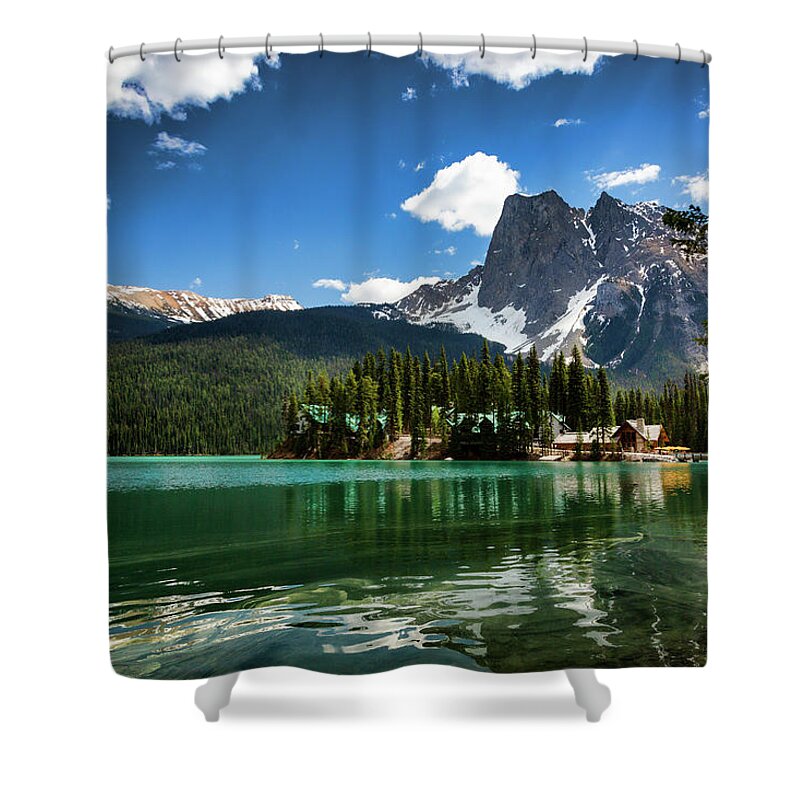 Mountain Shower Curtain featuring the photograph Emerald Lake Lodge Summer by Monte Arnold
