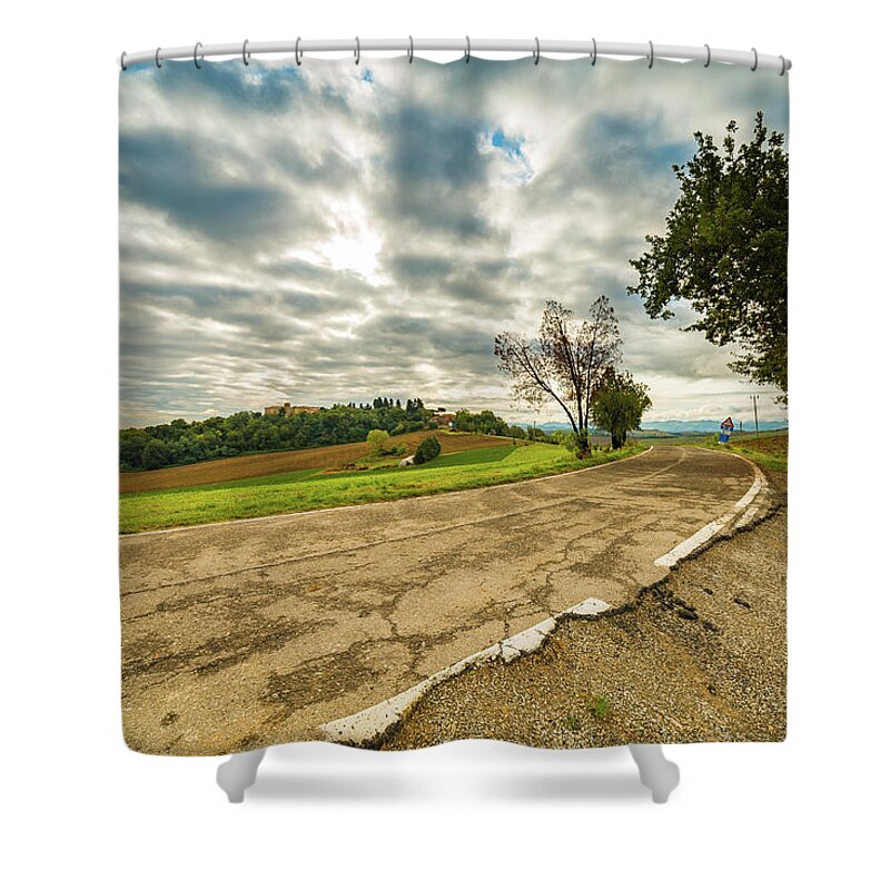 Emilia Shower Curtain featuring the photograph Emilia Romagna, Italy, fields on hills by Vivida Photo PC