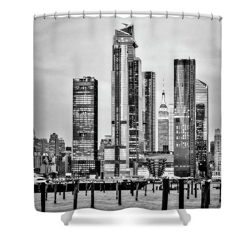 Esb Shower Curtain featuring the photograph Empire State NYC Hudson Yards BW by Susan Candelario