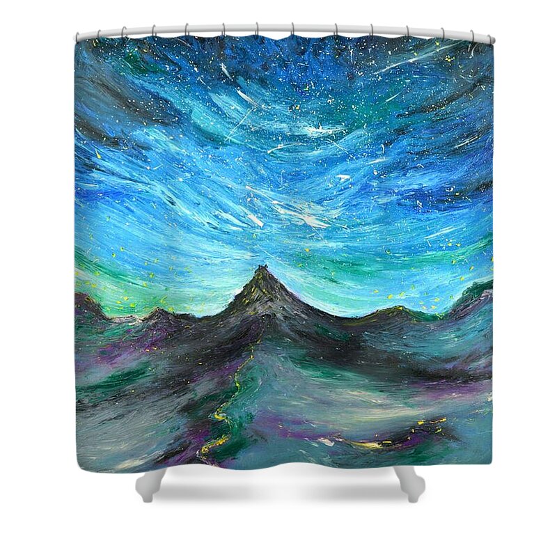 Mountain Shower Curtain featuring the painting Enchanted Mountain by Chiara Magni