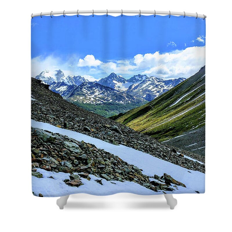 Landscapes Shower Curtain featuring the photograph End of the Earth by Leslie Struxness