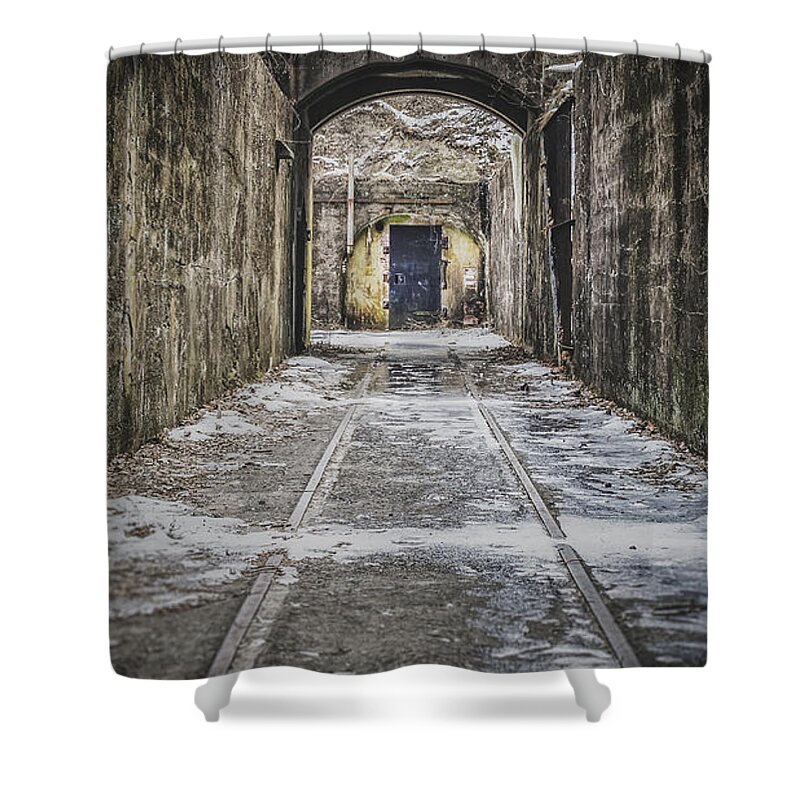 Sandy Hook Shower Curtain featuring the photograph End Of The Tracks by Steve Stanger