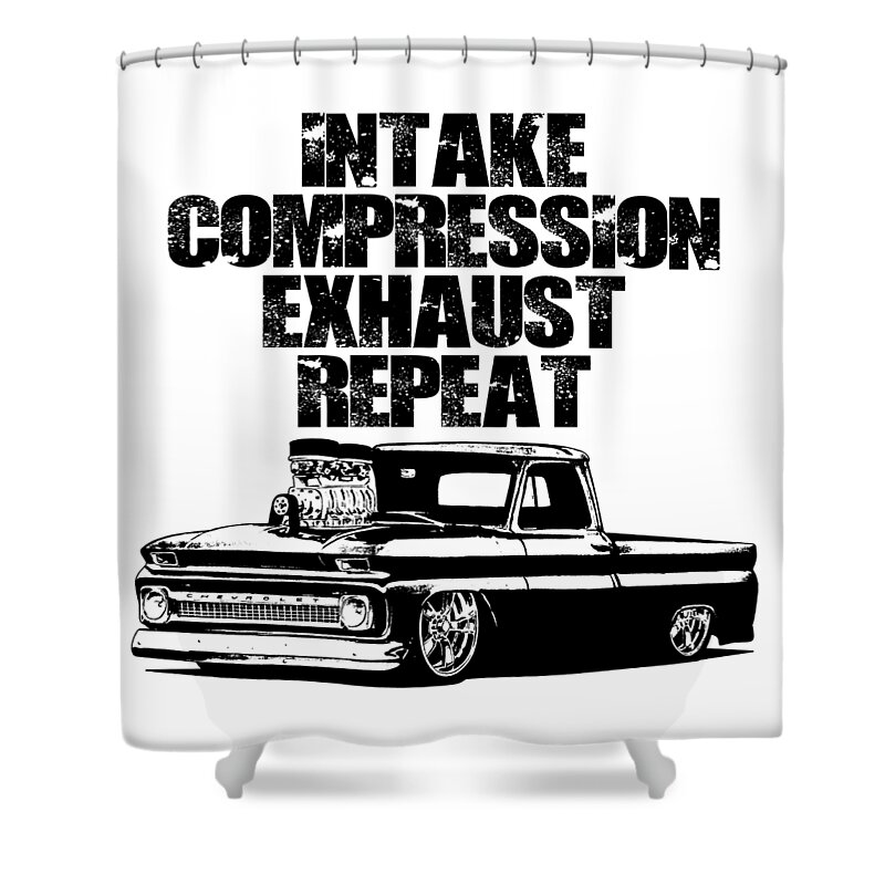 Engine Shower Curtain featuring the digital art Engine Cycle Truck by Paul Kuras