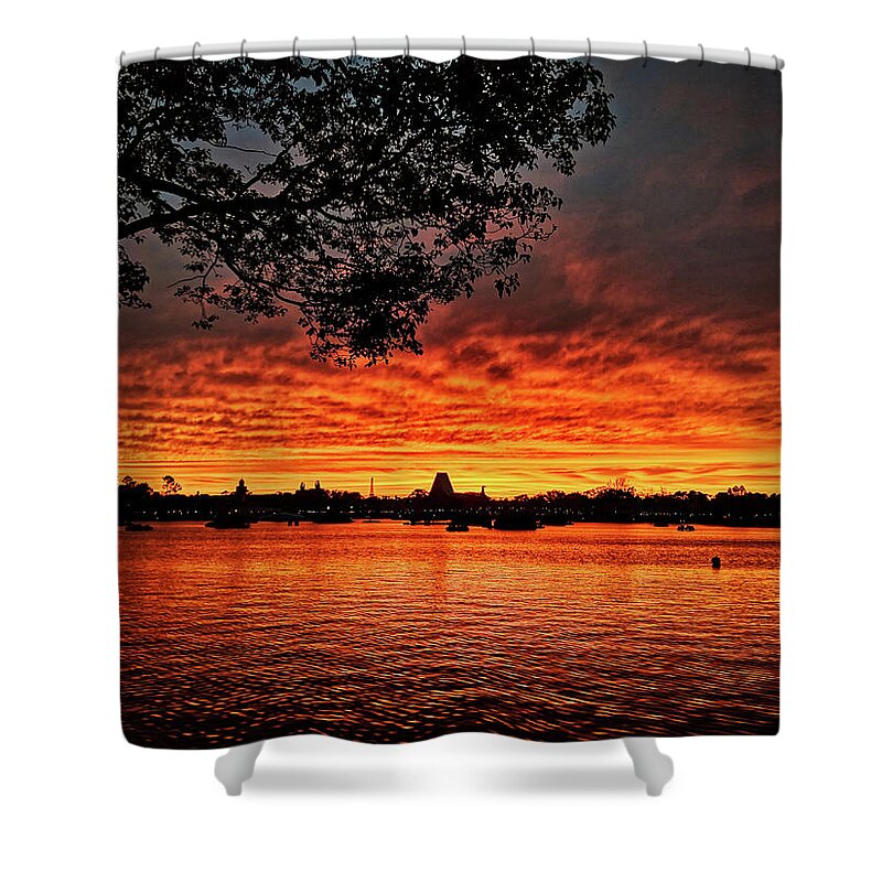 Sunset Shower Curtain featuring the photograph Epcot Sunset by Portia Olaughlin
