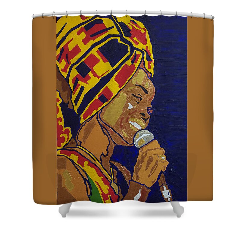 Erykah Badu Shower Curtain featuring the painting Erykah Badu by Rachel Natalie Rawlins