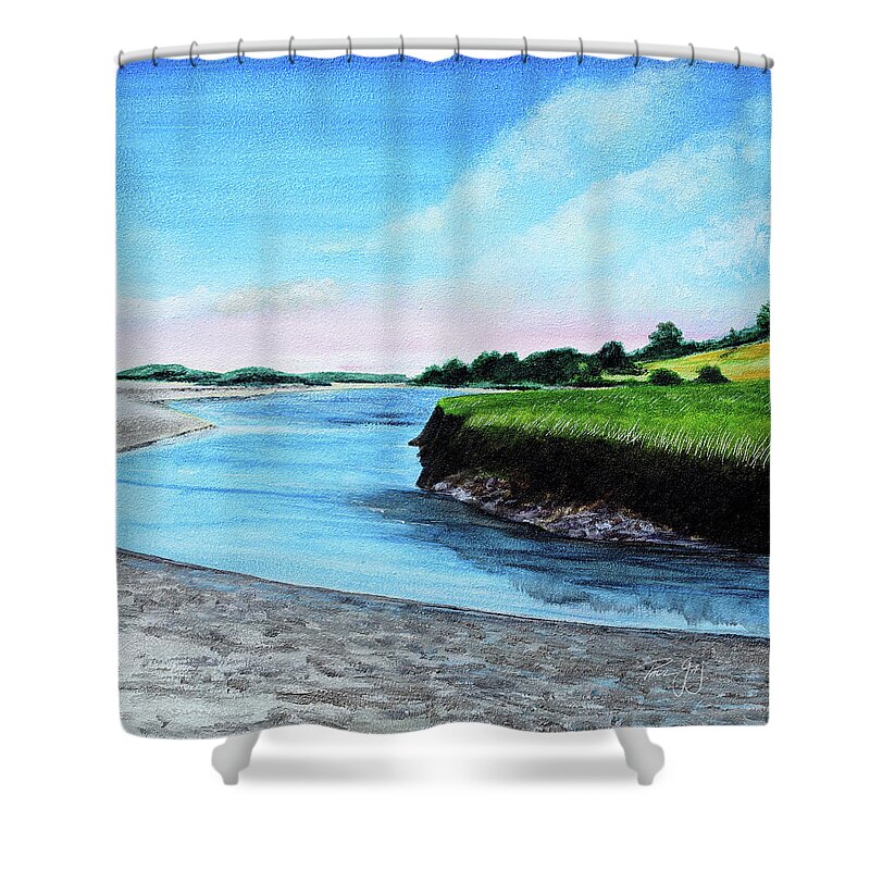 Estuary Shower Curtain featuring the painting Essex River South Ipswich by Paul Gaj