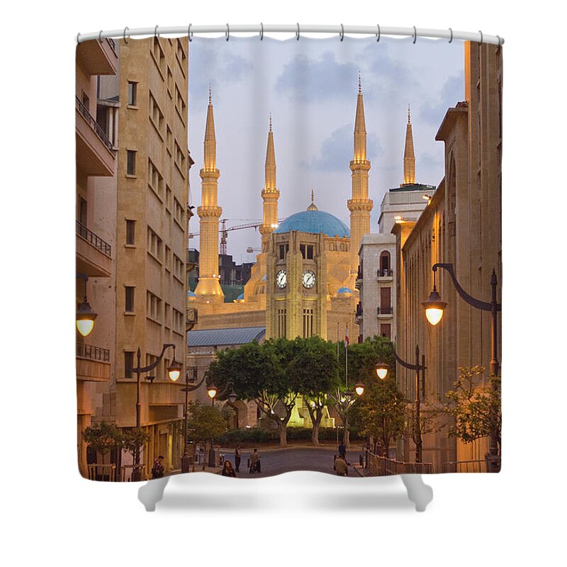 Clock Tower Shower Curtain featuring the photograph Etoile Square And Mosque Al Amin by Maremagnum