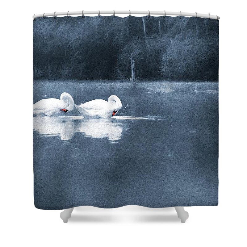 Swans Shower Curtain featuring the photograph Evening Bath by Jaroslav Buna
