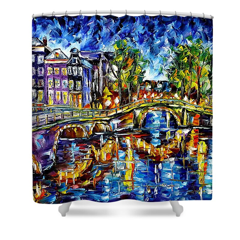 Holland Painting Shower Curtain featuring the painting Evening Mood In Amsterdam by Mirek Kuzniar