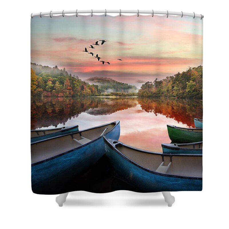 Boats Shower Curtain featuring the photograph Evening on the Lake by Debra and Dave Vanderlaan