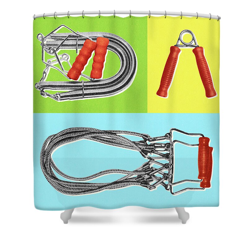 Campy Shower Curtain featuring the drawing Exercise Equipment by CSA Images