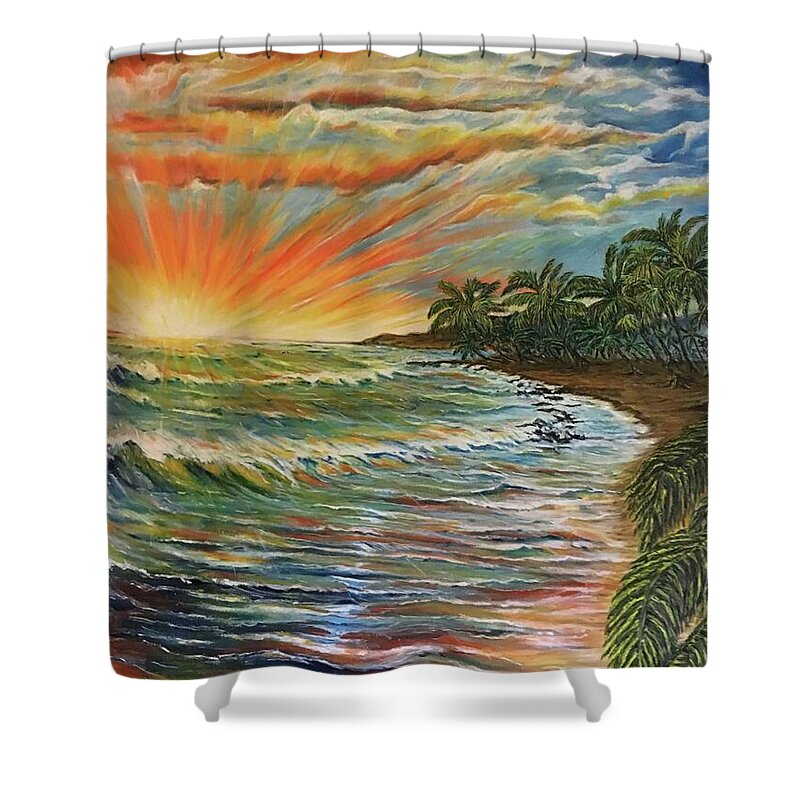 Sunset Beach Shower Curtain featuring the painting Expectation by Michael Silbaugh