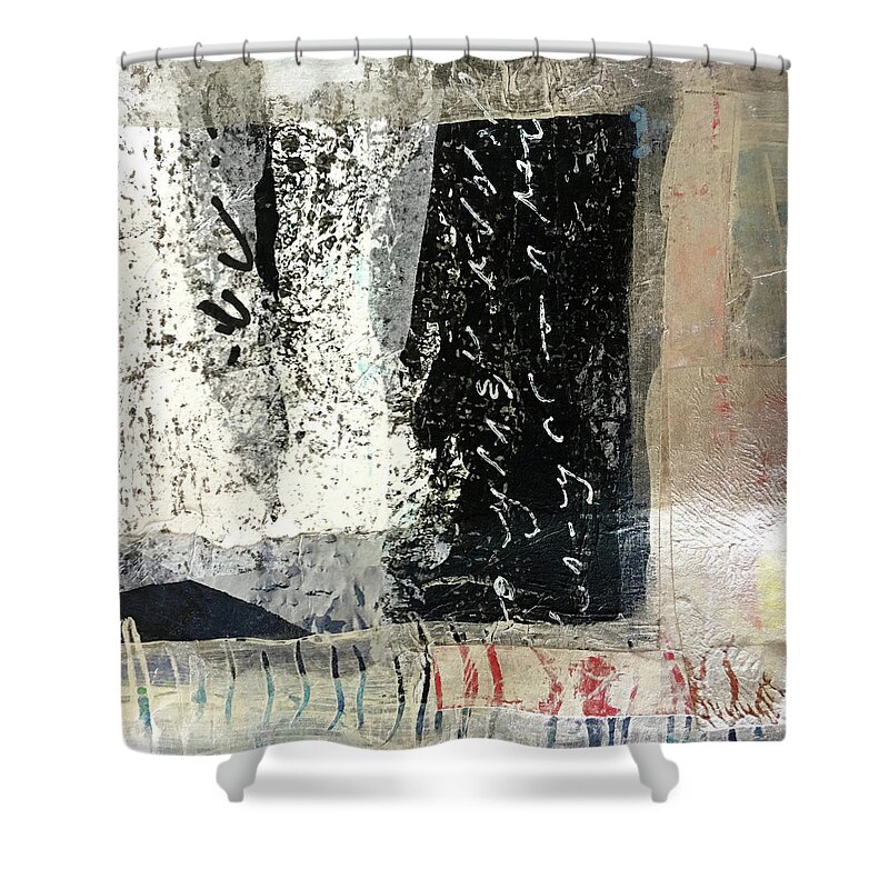 Black And White Abstract Shower Curtain featuring the painting Explorations No. 1 by Nancy Merkle