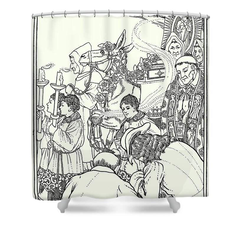 Border Shower Curtain featuring the painting Fables Of La Fontaine, The Ass Carrying Relics by Percy James Billinghurst