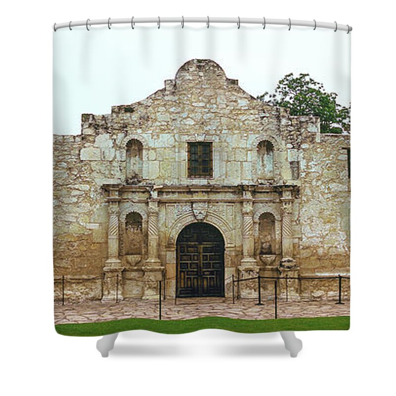 Photography Shower Curtain featuring the photograph Facade Of The Alamo Mission In San by Panoramic Images