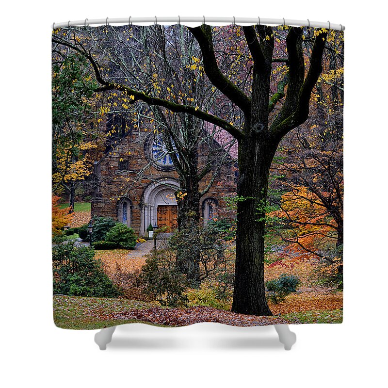 Church Shower Curtain featuring the photograph Fall At West Parish by Tricia Marchlik