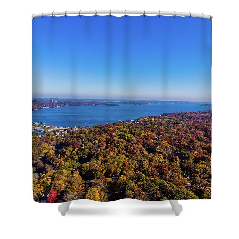 Lake Geneva Shower Curtain featuring the photograph Fall in Lake Geneva, WI by Bobby K