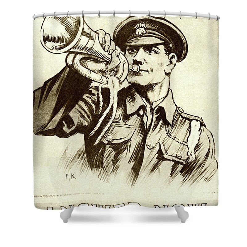 Ww1 Shower Curtain featuring the drawing Fall In Recruitment poster for the British army in the First World War, 1915 by English School