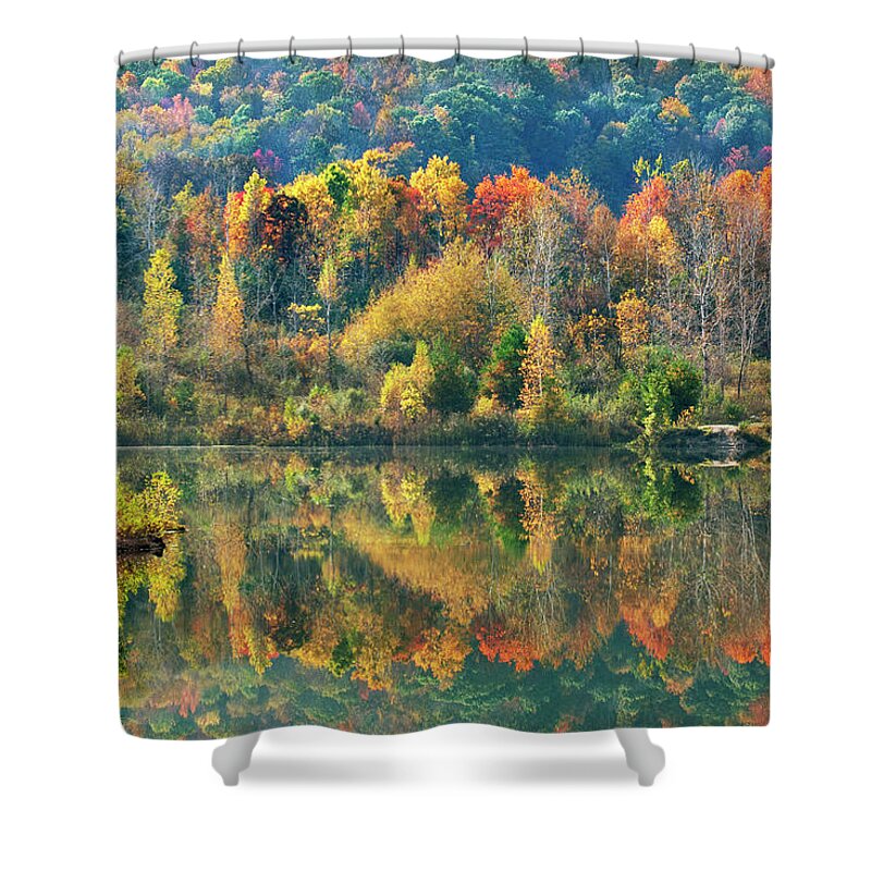 Fall Trees Shower Curtain featuring the photograph Fall Kaleidoscope by Christina Rollo