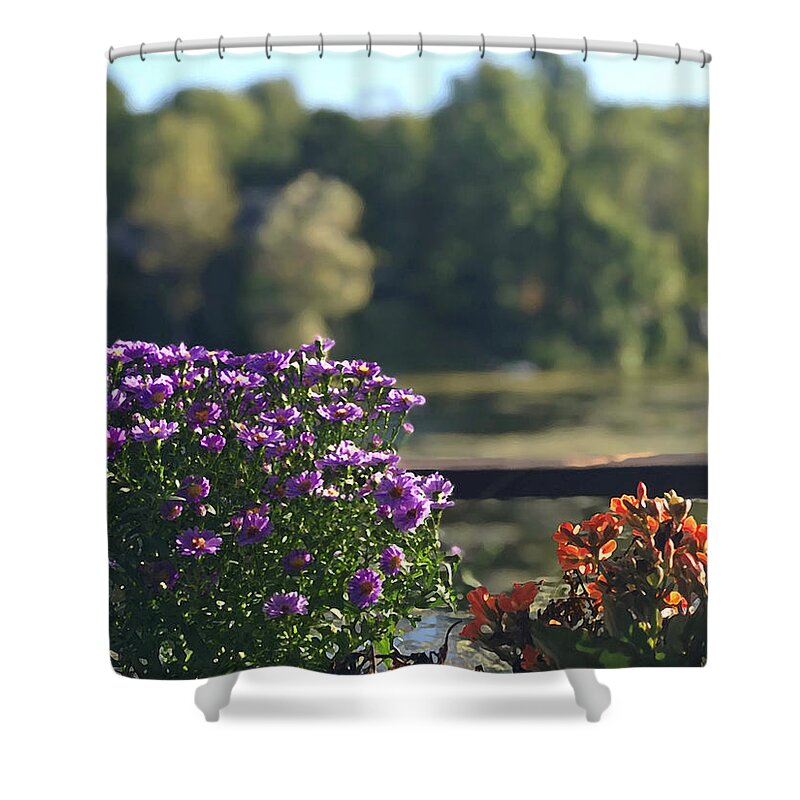 Flowers Shower Curtain featuring the photograph Fall Porch by Tom Johnson