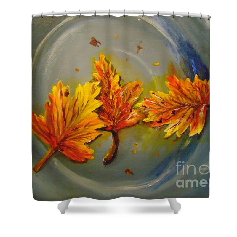 Leaves Shower Curtain featuring the painting Fall Puddle by Saundra Johnson