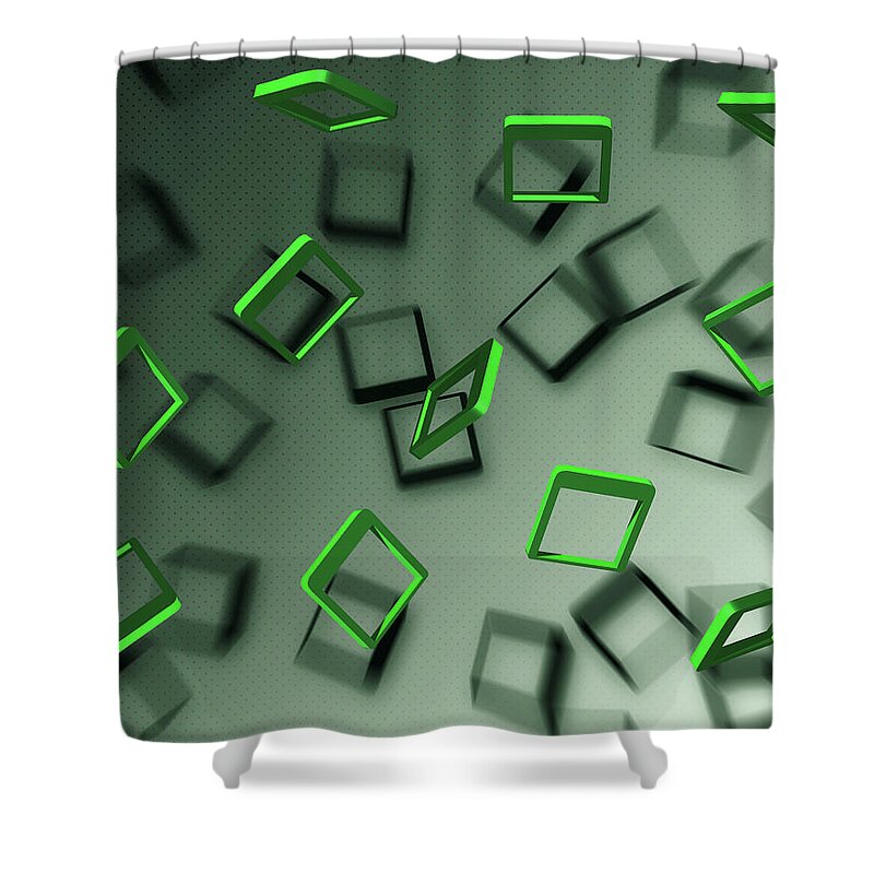 Green Shower Curtain featuring the digital art Falling Green by Jason Fink