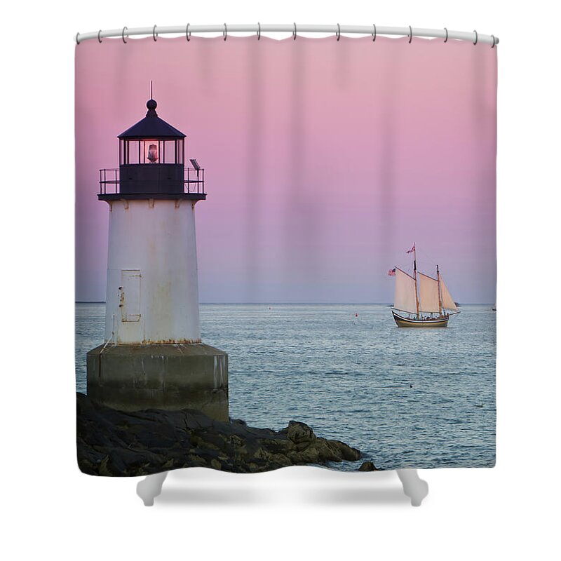Fame Shower Curtain featuring the photograph Fame at Sunset on Salem Harbor by Jeff Folger