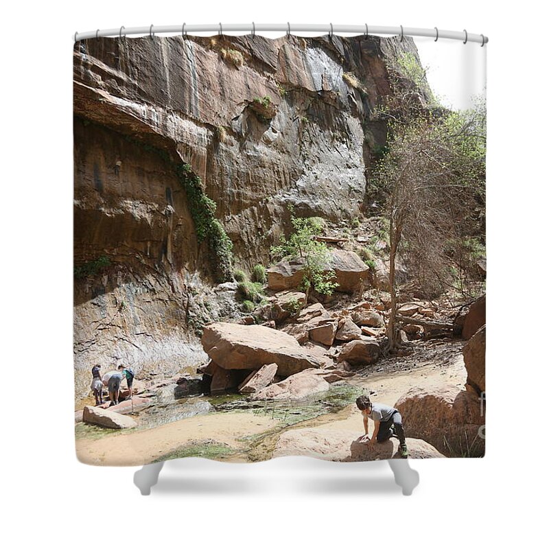 Zion Shower Curtain featuring the photograph Family Zion Natural Park Utah by Chuck Kuhn