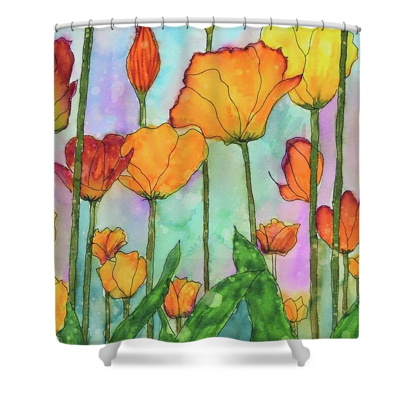 Barrieloustark Shower Curtain featuring the painting Fanciful Tulips by Barrie Stark