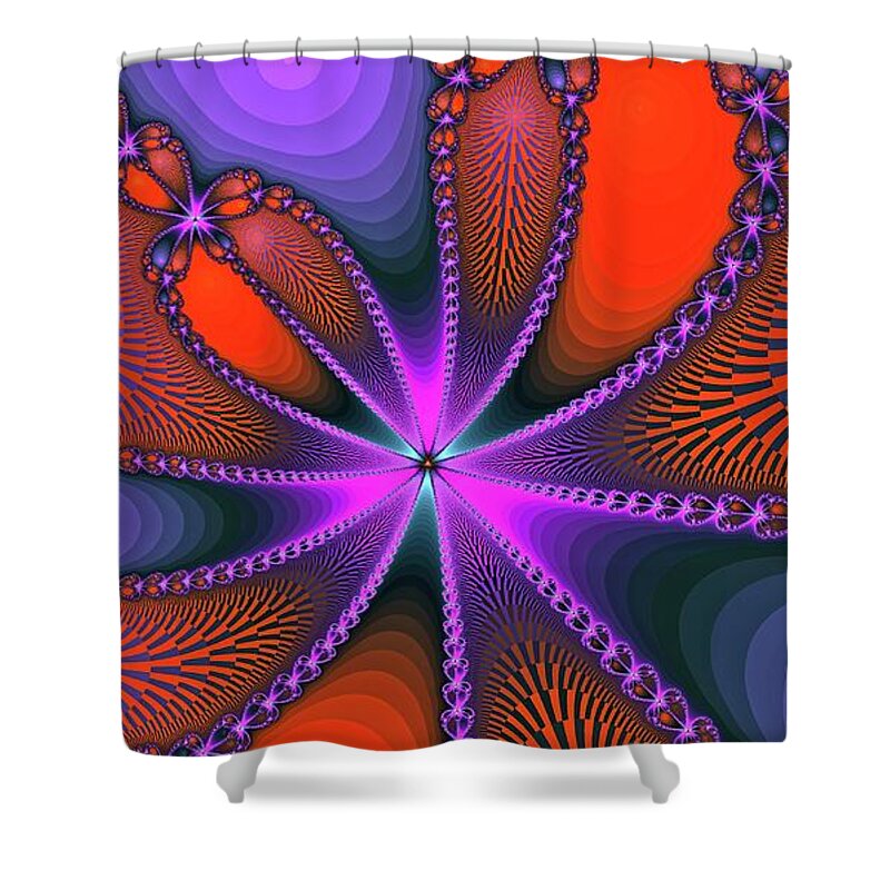 Fantasy Shower Curtain featuring the digital art Fantasy Fractal Bloom Orange by Don Northup