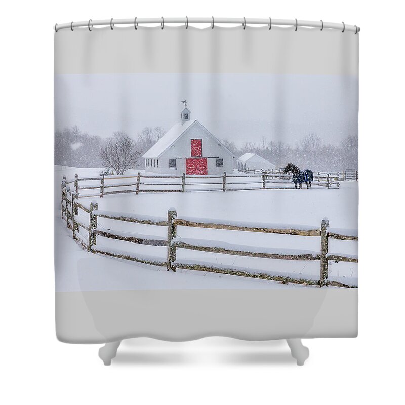 Vermont Shower Curtain featuring the photograph Farm in the Snow by Rob Davies