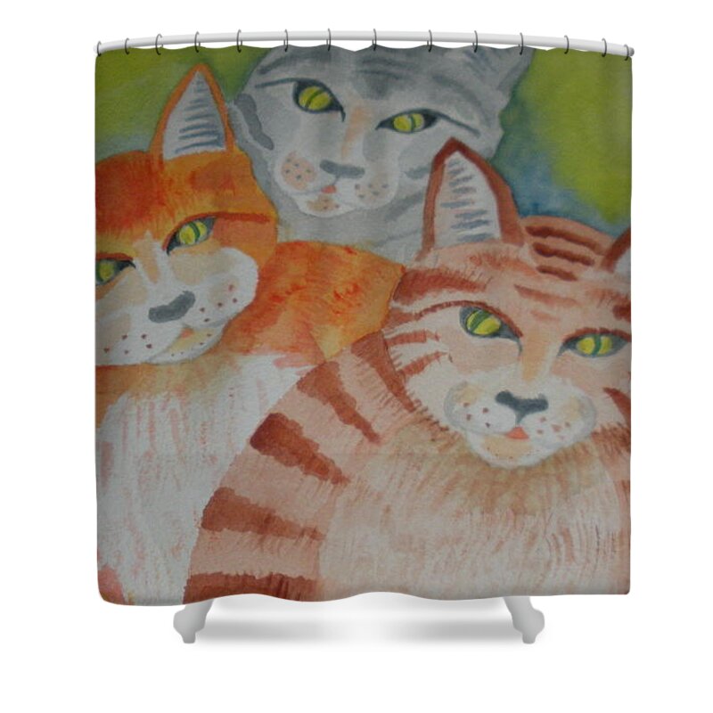 Fat Cats Shower Curtain featuring the painting Fat Cats by Margaret Crusoe