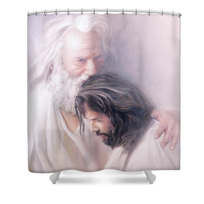 Father Shower Curtain featuring the painting Father and Son by Danny Hahlbohm