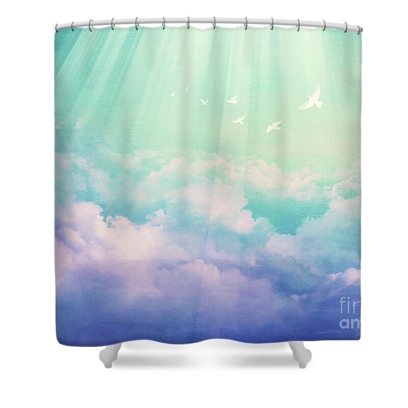 Sky Shower Curtain featuring the painting Father's Everlasting Love by Yoonhee Ko