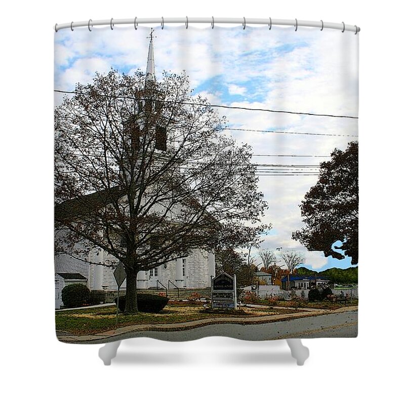 Church Shower Curtain featuring the digital art Federated Church Ashland Mass by Cliff Wilson