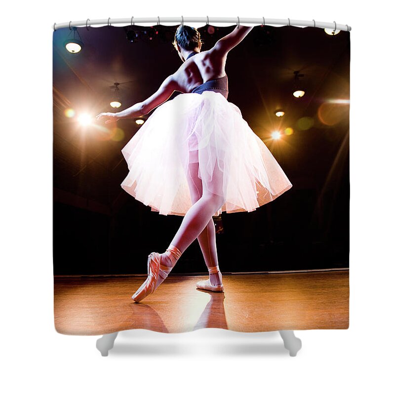 Ballet Dancer Shower Curtain featuring the photograph Female Ballerina On Stage Dancing by Inti St. Clair