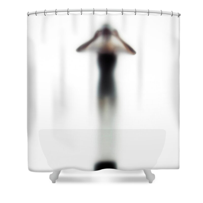 Diving Into Water Shower Curtain featuring the photograph Female Swimmer Adjusting Goggles by Symphonie