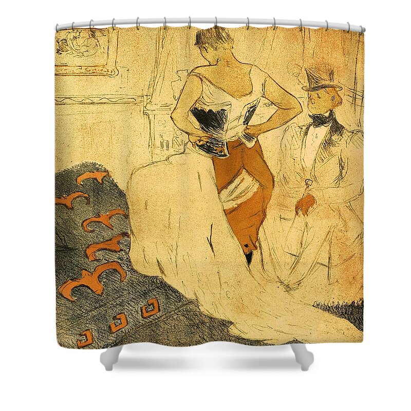 Henri De Toulouse-lautrec Shower Curtain featuring the painting Femme en corset, conquete de passage -Woman Wearing a Corset, a Passing Conquest- from the series... by Henri de Toulouse-Lautrec