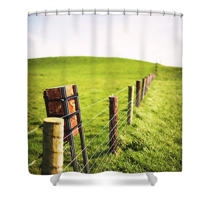 Grass Shower Curtain featuring the photograph Fences At Cliffs Of Moher by Licensed By Kelven Ng
