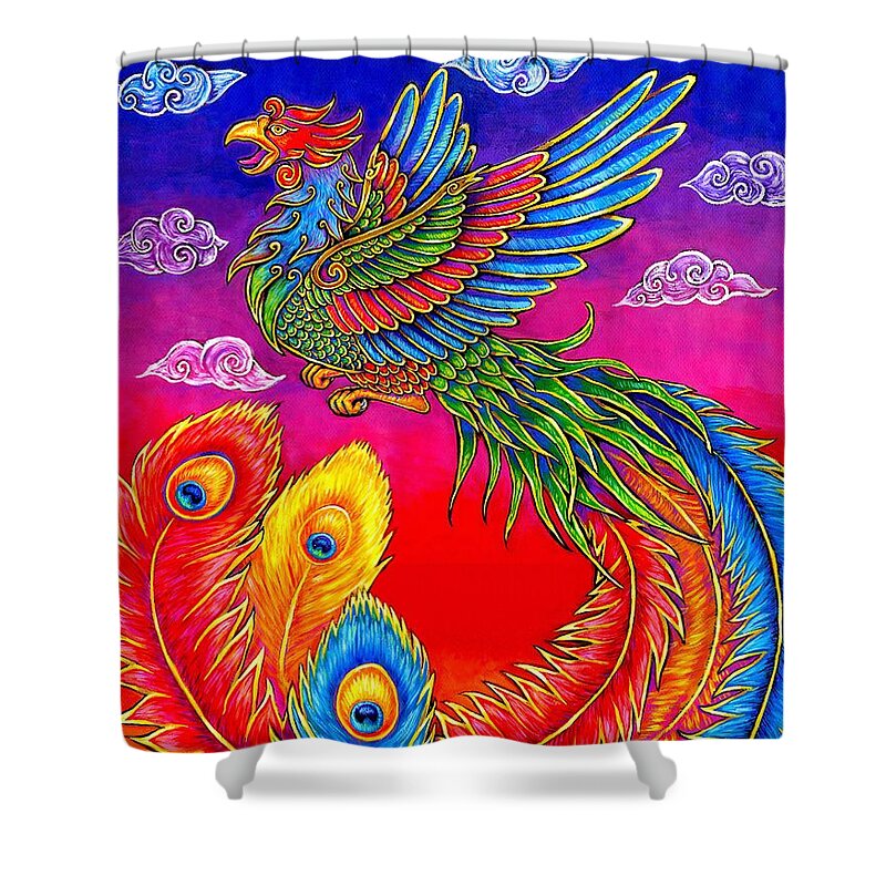 Chinese Phoenix Shower Curtain featuring the painting Fenghuang Chinese Phoenix by Rebecca Wang