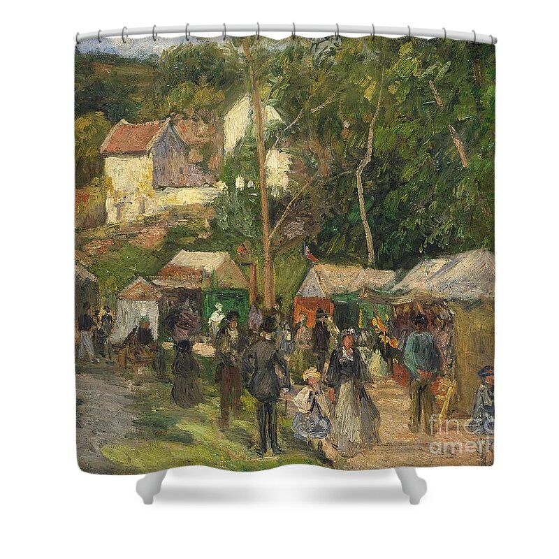 Festival At L'hermitage Shower Curtain featuring the painting Festival at L'Hermitage by Pissarro by Camille Pissarro