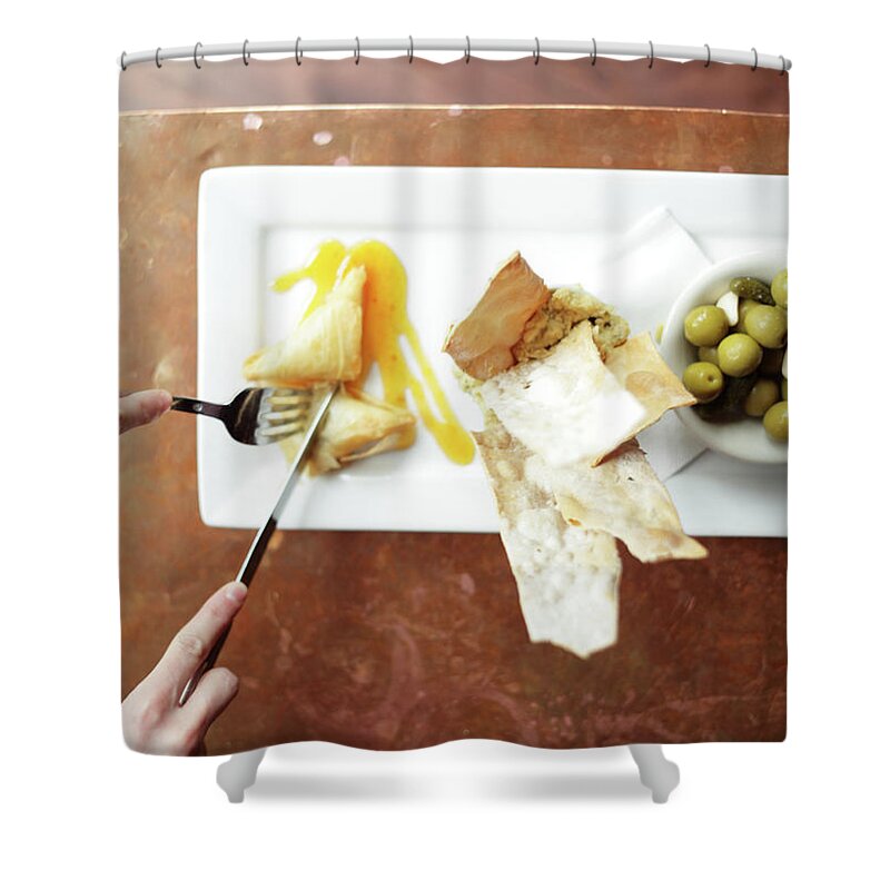 Feta Cheese Shower Curtain featuring the photograph Feta Crisps by Caleb Condit