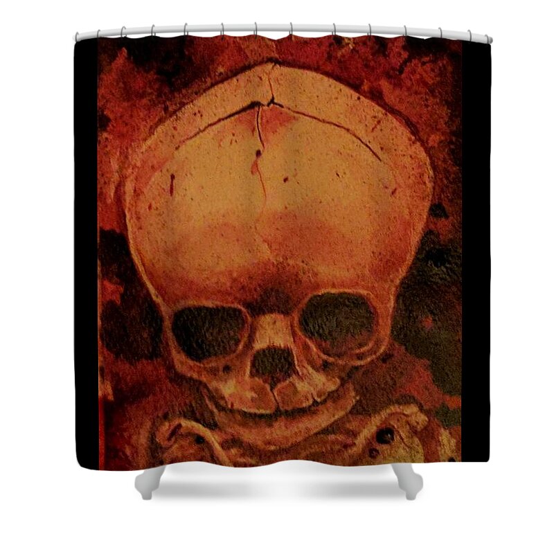 Ryanalmighty Shower Curtain featuring the painting Fetus Skeleton #1 by Ryan Almighty