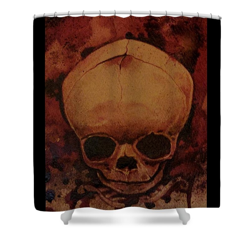 Ryan Almighty Shower Curtain featuring the painting Fetus Skeleton #2 by Ryan Almighty