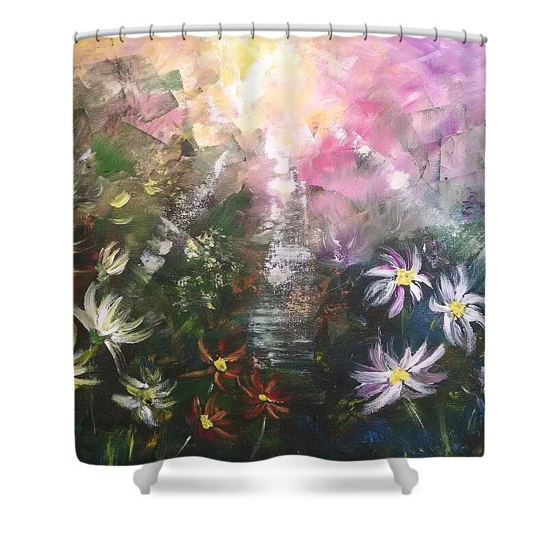Wildflowers Shower Curtain featuring the painting Field of Wildflowers 4 - Garden of God by Helian Cornwell