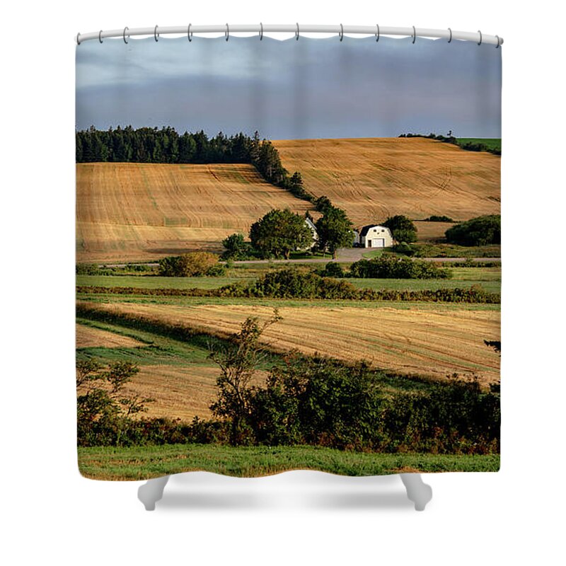 Pei Shower Curtain featuring the photograph Fields and Farms Patchwork by Marcy Wielfaert