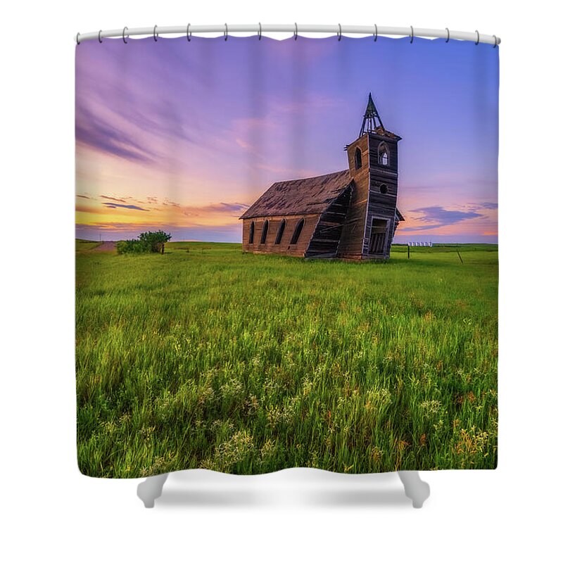 Rocky Valley Lutheran Church Shower Curtain featuring the photograph Final Sunrise by Darren White